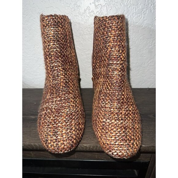 Seychelles Tweed Corduroy Ankle Boots In Whiskey 3" Block Heel Size 7.5 NEW - Picture 4 of 9